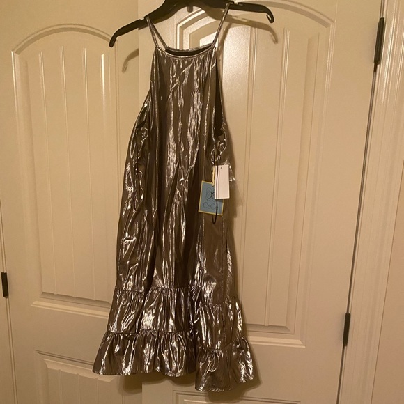 CeCe Gold dress with double ruffle pleated bottom. - Picture 2 of 2